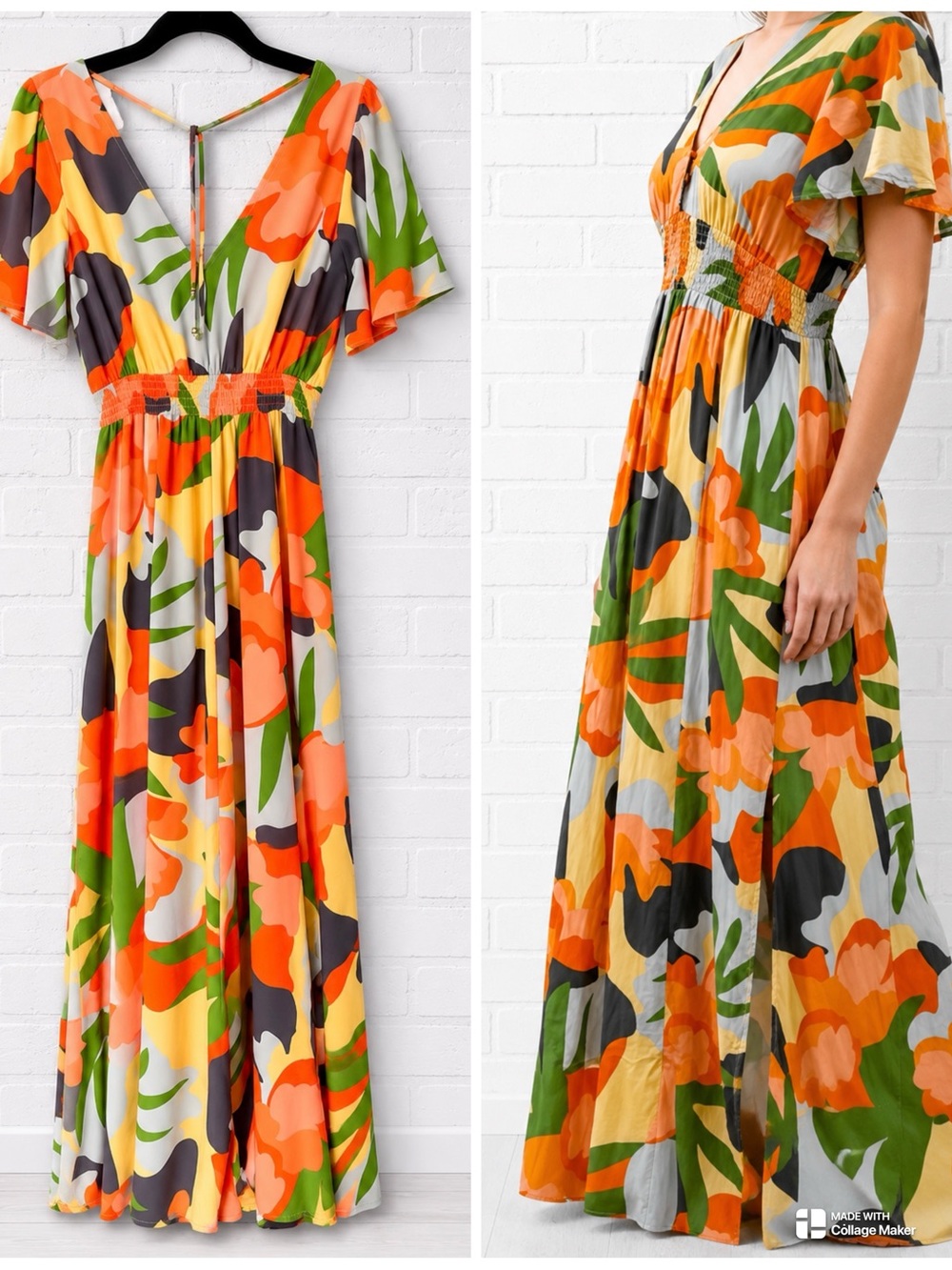 Abel The Label Tropical Floral Smocked Waist Maxi Dress XS